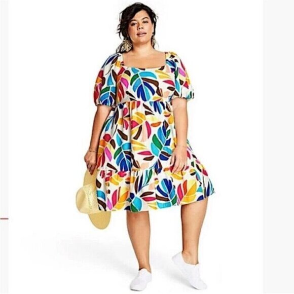 NWT Tabitha Brown X Target Botanical Print Puff Sleeve Mini Dress 4X - Picture 1 of 3